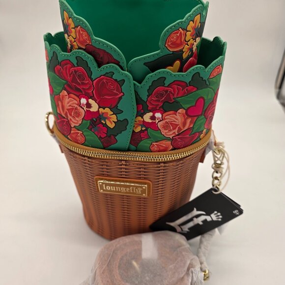 Loungefly Handbags - Loungefly Floral Butterfly Wicker Basket Crossbody Bag Roses NWT
